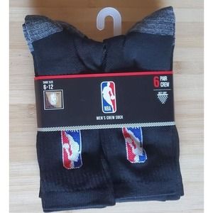 New lot of 6 pairs NBA LogoMen's Basketball Black Gray Crew Socks‎ Size 6-12